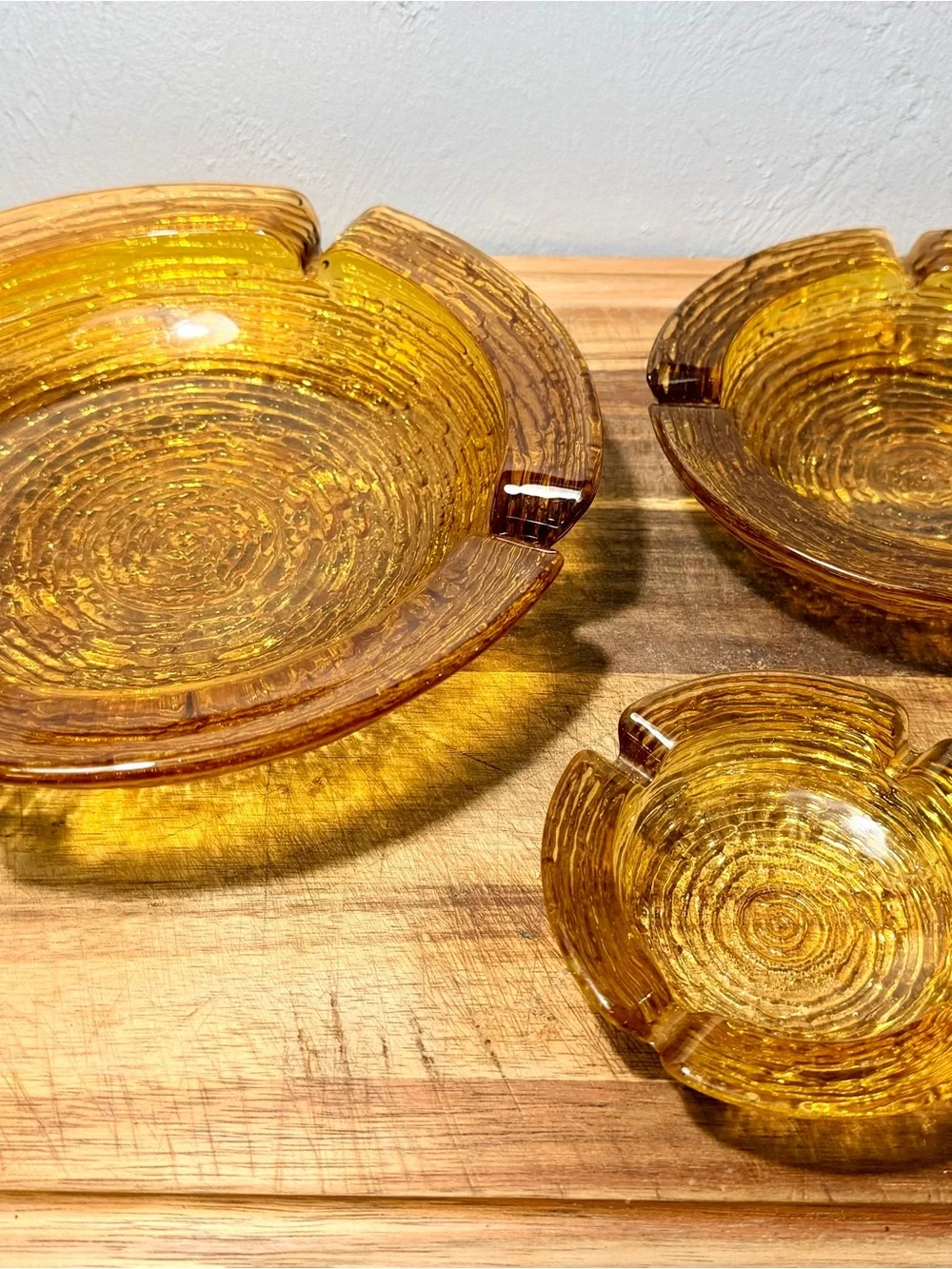 1970s Amber Glass Nesting Ashtray Set - 3 Vintage Style Trays